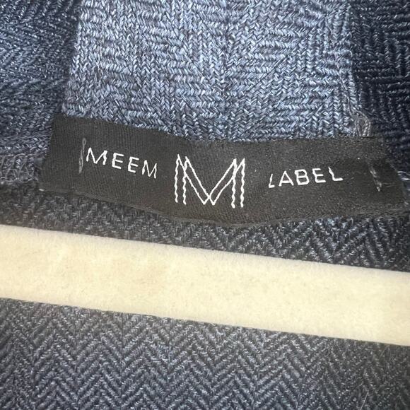 Meem Label Lincoln Asymmetric Wrap Top Women's Size S Blue Herringbone Draped - Picture 7 of 10